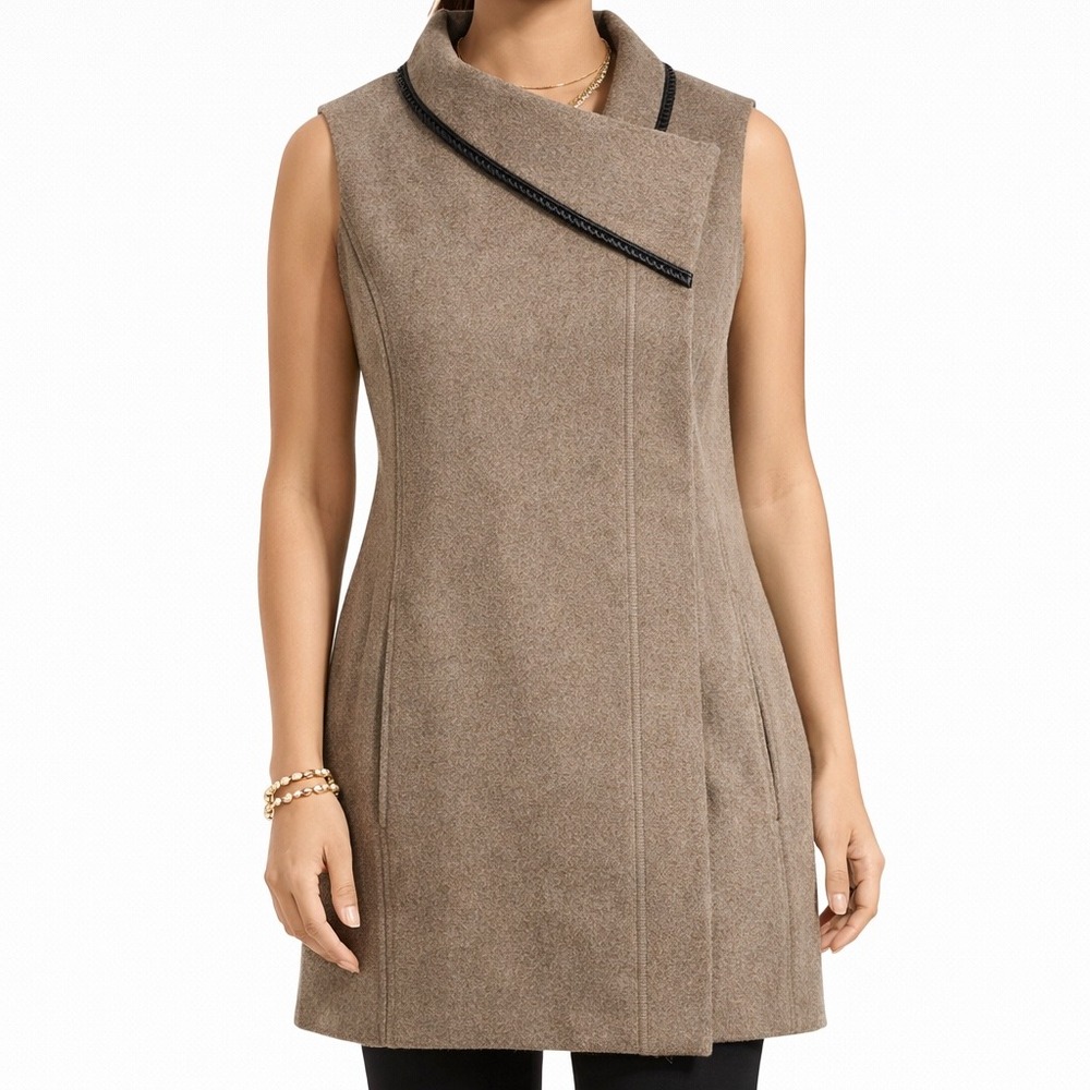 Beyond Threads‎ Alpaca Wool Asymmetrical Vest Beige Sleeveless Coat Jacket Large